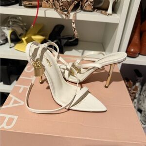 Fashion Nova White and Gold Strappy Heels